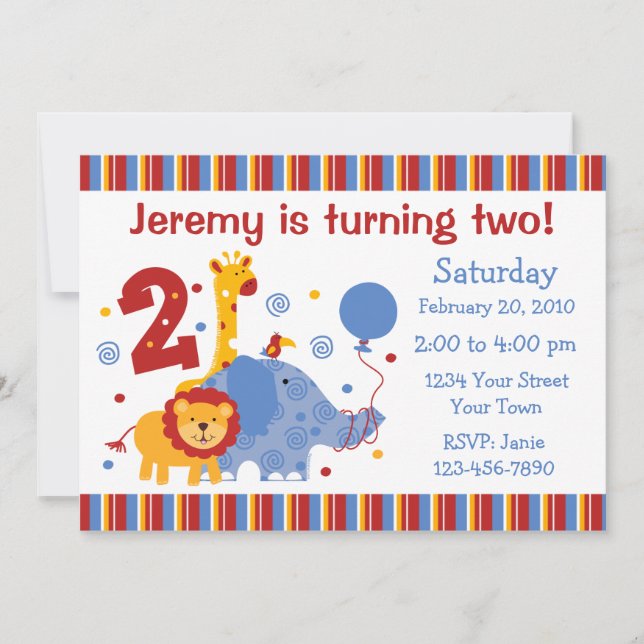Invitation personnalisée Safari 2e anniversaire (Devant)