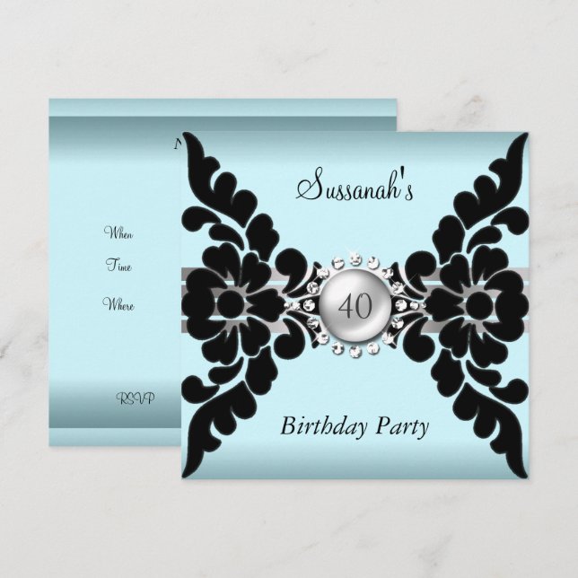 Invitation personnalisée sarcelle et noir (Devant / Derrière)