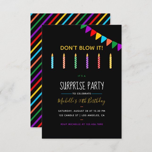 Invitation personnalisée Surprise Birthday Party (Devant / Derrière)