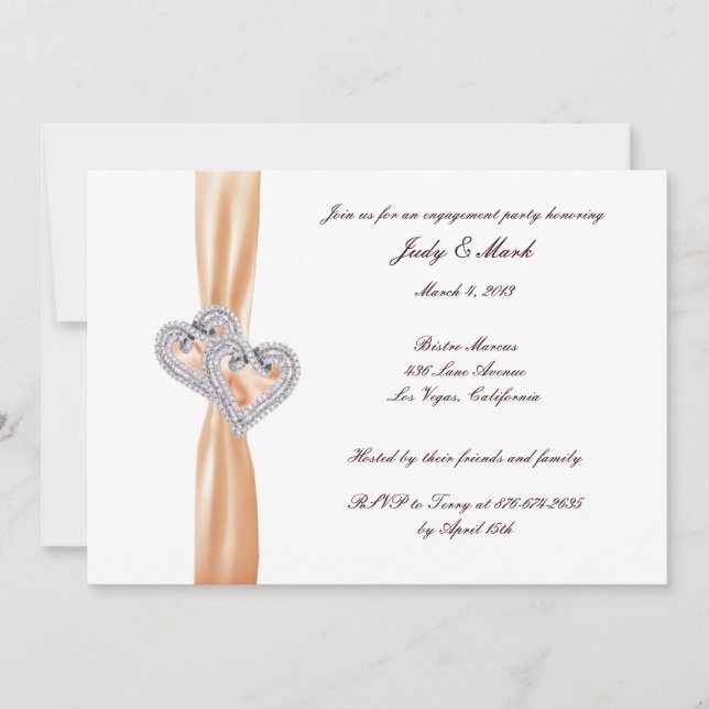 Invitation personnalisée Tangerine Heart Engagemen (Devant)
