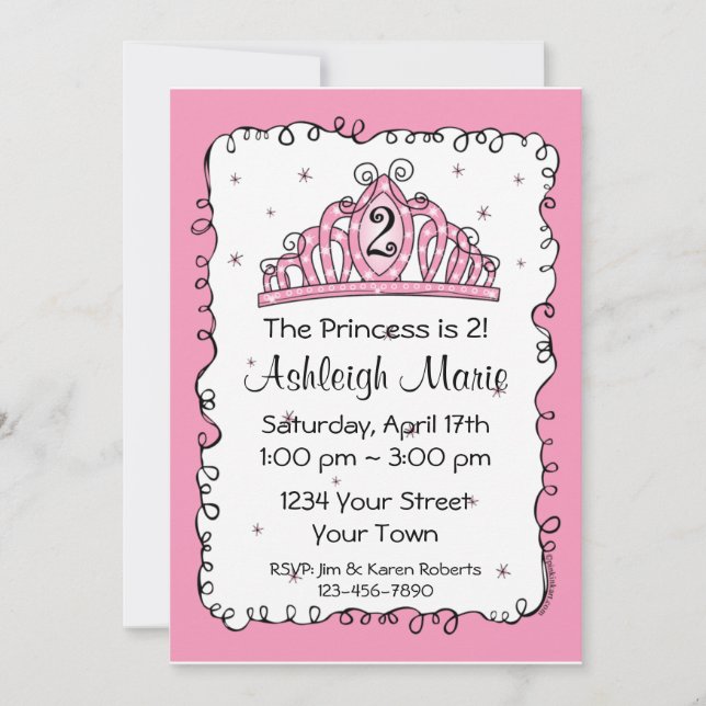 Invitation personnalisée Tiara Princess 2e anniver (Devant)