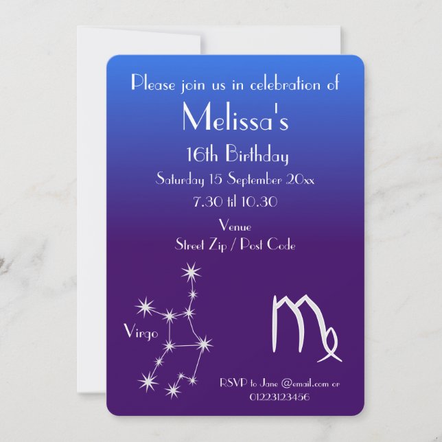 Invitation personnalisée Zodiac Virgo Galaxy Party (Devant)