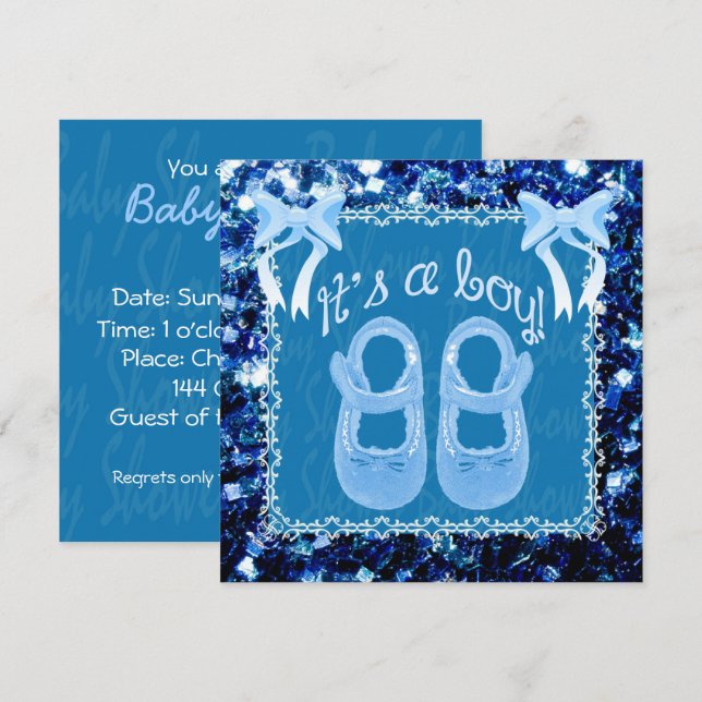 Invitation Personnaliser Baby Boy douche Blue sparkles Invita (Devant / Derrière)