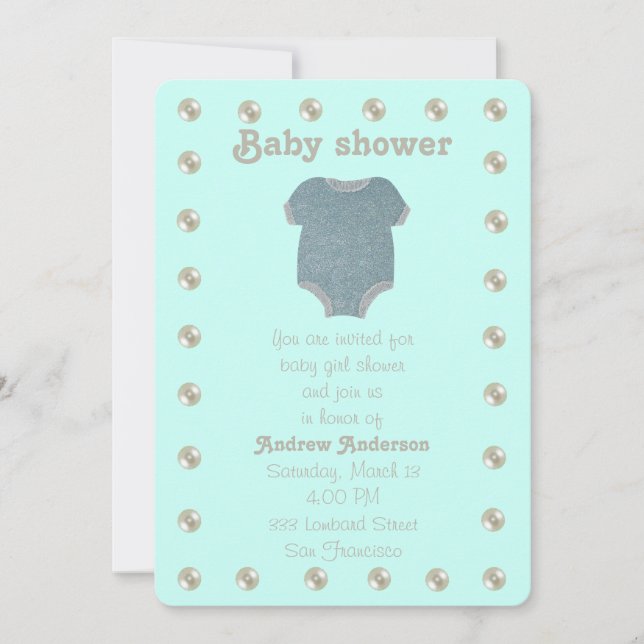Invitation Personnaliser, baby shower bleu (Devant)