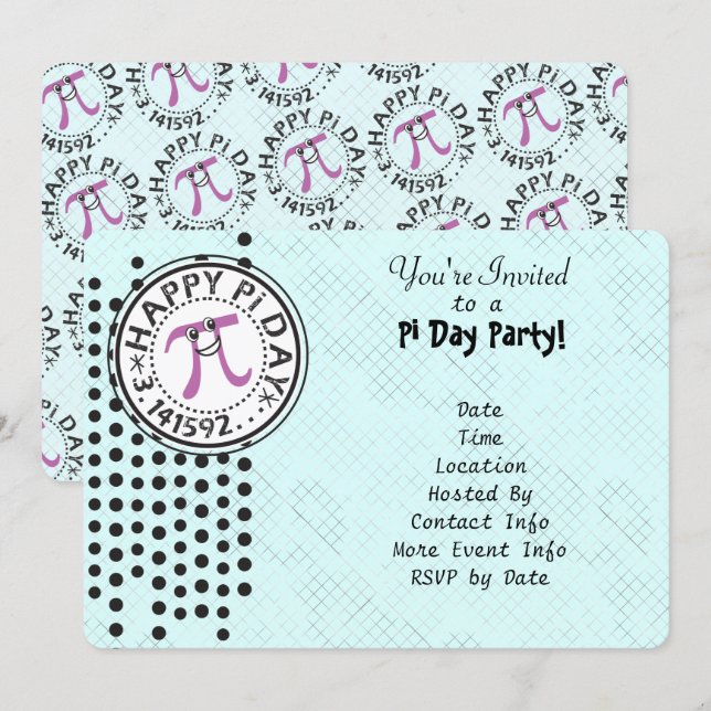 Invitation Personnaliser - Belle Polka Dot Joyeuse Pi Day Par (Devant / Derrière)