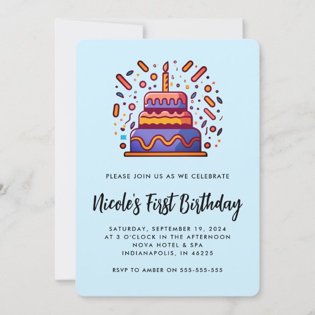 Invitation Personnaliser Blue Orange 1er anniversaire Invitat (Devant)