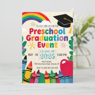 Invitation Personnaliser Crayon Rainbow Preschool Graduol Cap