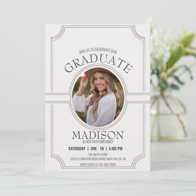 Invitation Personnaliser Elégant Minimaliste Anniversaire Gra (Debout devant)