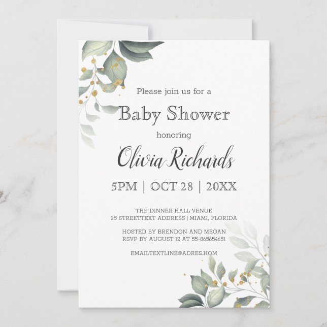 Invitation Personnaliser Élégante verdure Baby shower moderne (Devant)