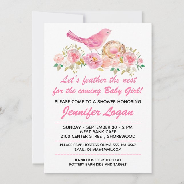 Invitation Personnaliser Feather the Nest Baby shower Invitat (Devant)