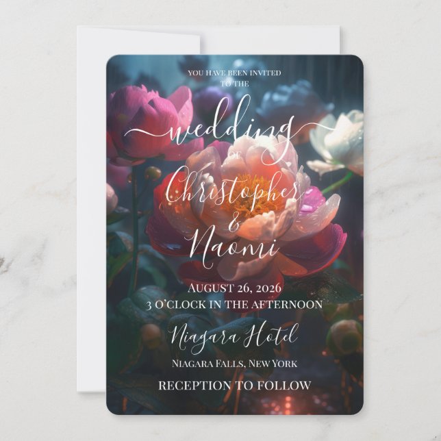 Invitation PERSONNALISER : Fleurs Colorées Forêt Enchantée (Devant)