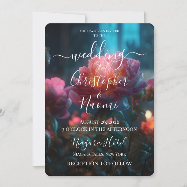 Invitation PERSONNALISER : Fleurs roses de la forêt enchantée (Devant)