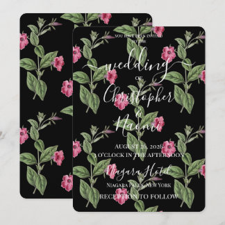 Invitation PERSONNALISER : Fleurs Roses Rétro sur Fond Noir