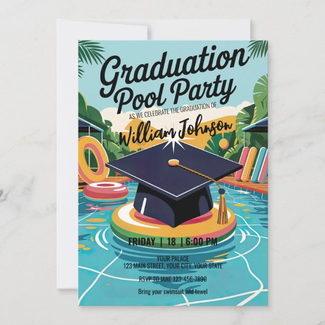 Invitation Personnaliser Funny Animé Pool Graduation Party (Devant)