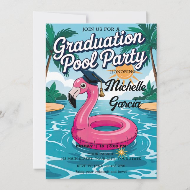 Invitation Personnaliser Funny Flamant rose Graduation Cap Po (Devant)
