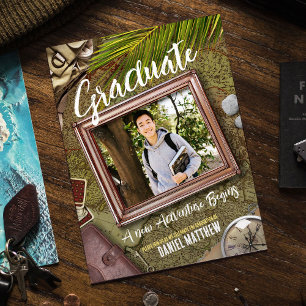 Invitation Personnaliser Green Adventurer Thème Graduation