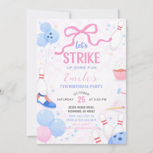 Invitation Personnaliser la fête d'anniversaire de bowling Pi (Devant)