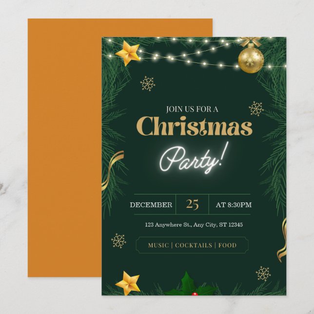 Invitation personnaliser la fête de Noël (Devant / Derrière)