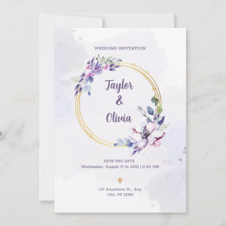 Invitation Personnaliser le Mariage minimaliste violet et bla