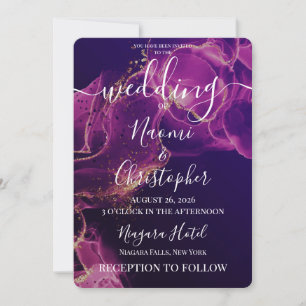 Invitation Personnaliser : Mariage à l'encre alcoolique rose 