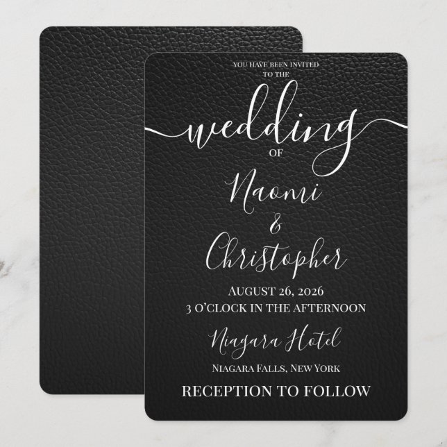 Invitation Personnaliser : Mariage Simple Texture Vinyle Noir (Devant / Derrière)