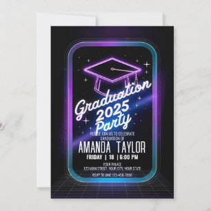 Invitation Personnaliser Neon Purple Dîner Diplôme Futuriste