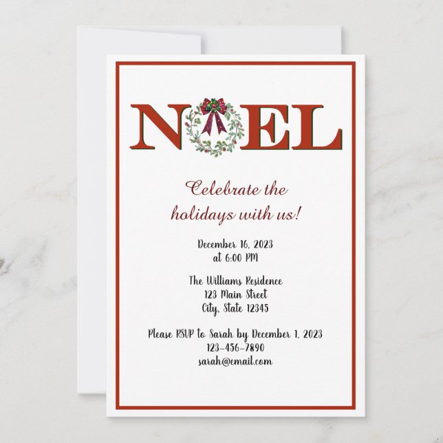 Invitation Personnaliser Noel avec couronne (Devant)