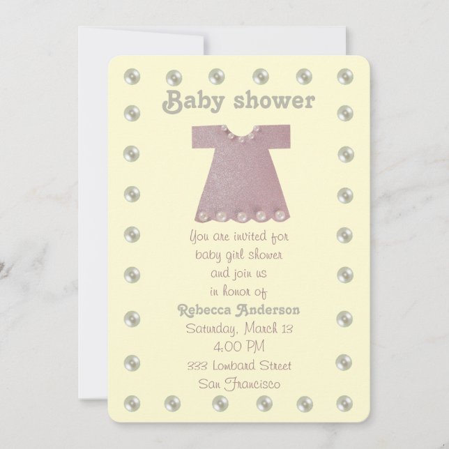 Invitation Personnaliser, robe de bébé rose (Devant)