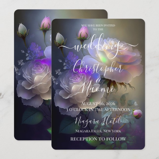 Invitation PERSONNALISER : Roses Iridescentes Éthérées Douces (Devant / Derrière)
