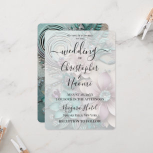 Invitation Personnaliser : Turquoise rose Fleurs de papier ru