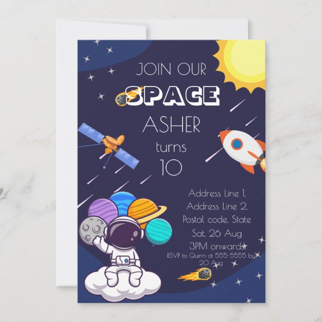 Invitation Personnaliser un anniversaire d'astronaute spatial (Devant)