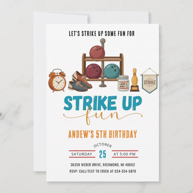 Invitation Personnaliser une fête d'anniversaire de bowling p (Devant)