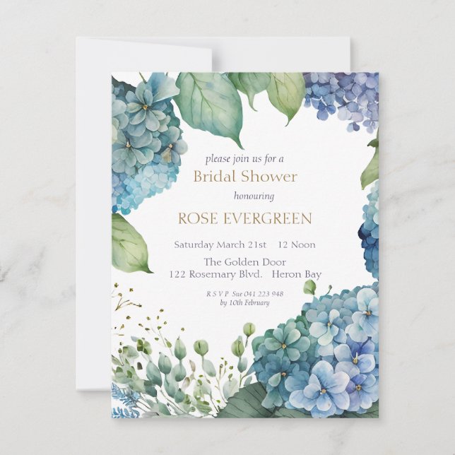 Invitation Personnalisez la Fête de Mariage Blue Hydrangea  (Devant)