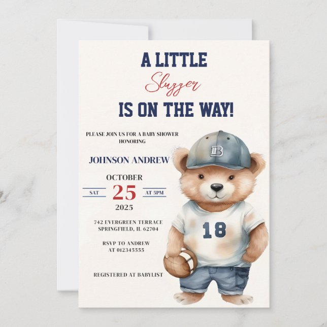Invitation Personnalisez Notre Petit Baby shower De Baseball  (Devant)