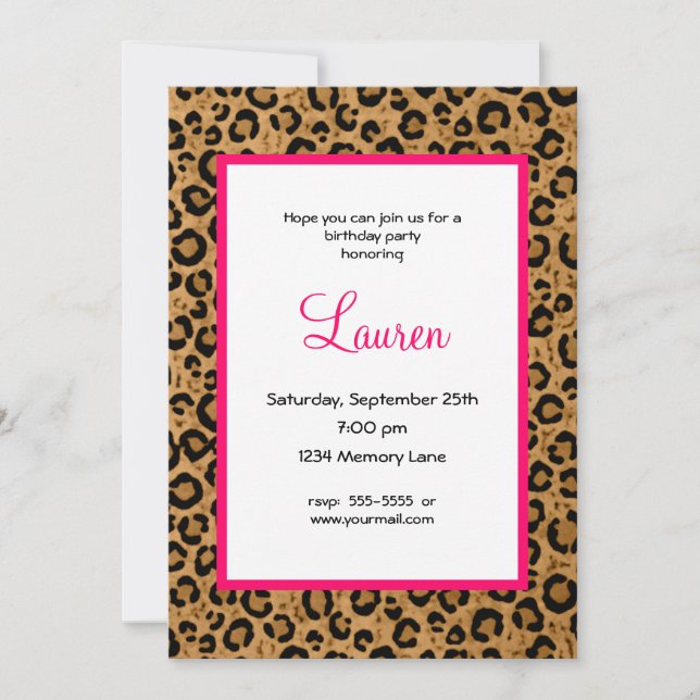 Invitation Personnalized Leopard 30th Birthday Invite (Devant)