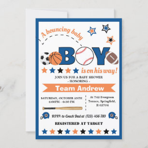 Invitation Personnel All Star Baby shower pour garçon