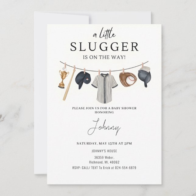 Invitation personnelle Baby shower de base-ball (Devant)