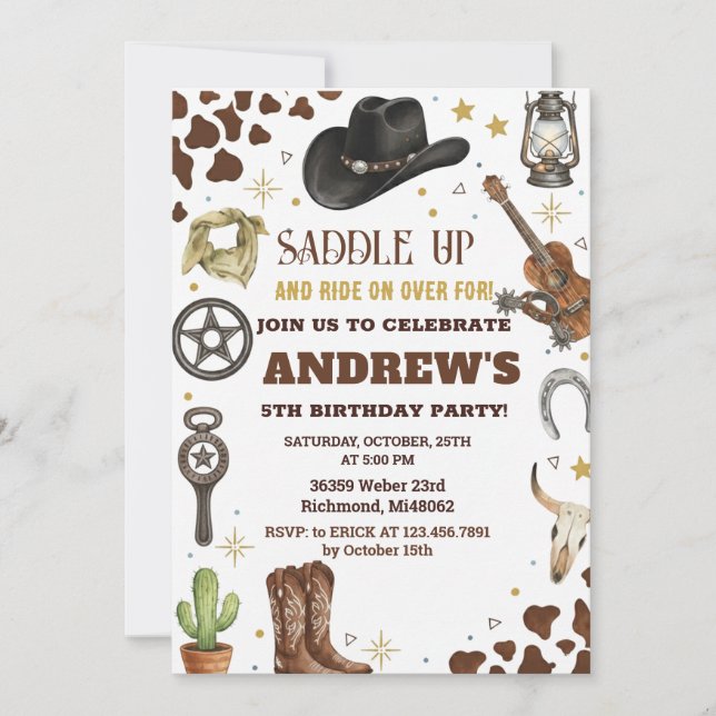 Invitation Personnelle Cowboy Wild West fête d'anniversaire (Devant)