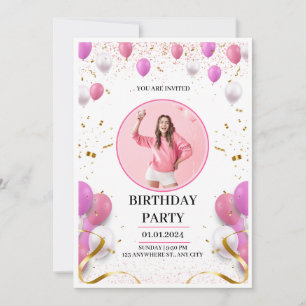 Invitation personnelle d'anniversaire rose et or