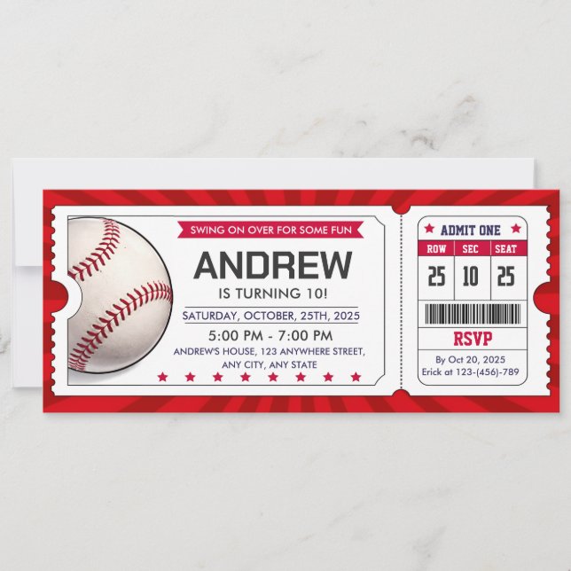 Invitation personnelle pour billet de baseball (Devant)