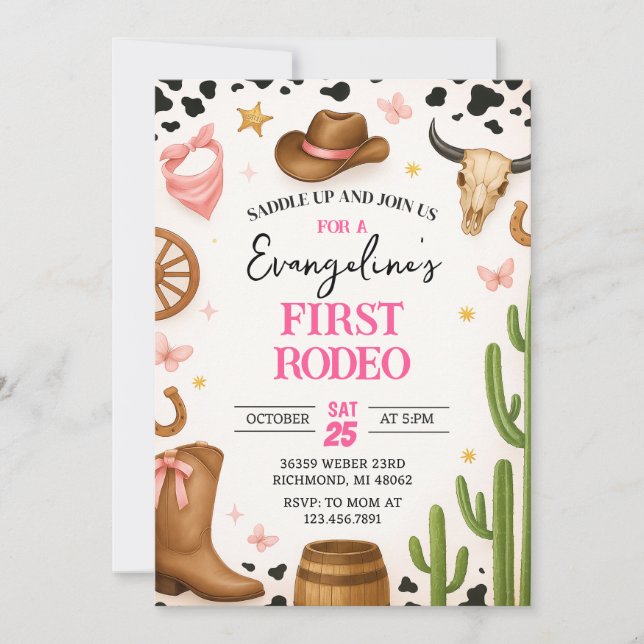 Invitation Personnelle rose 1ère Rodéo fille fille fille (Devant)