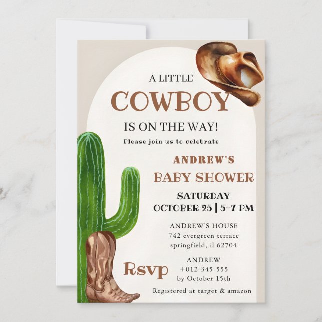 Invitation Personnelle Un Petit Baby shower De Cowboy Invitat (Devant)