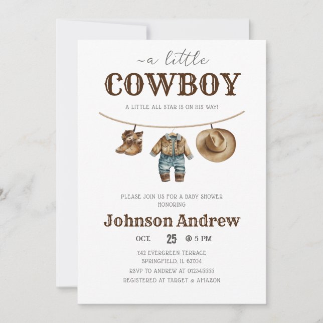 Invitation Personnelle Un Petit Baby shower De Cowboy Invitat (Devant)