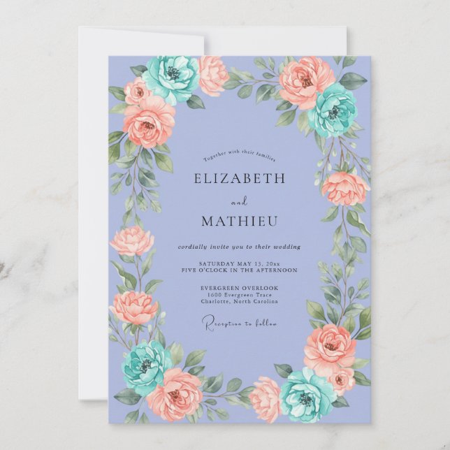 Invitation Pervenche Abricot Ranunculus Eucalyptus Gris Wedd (Devant)