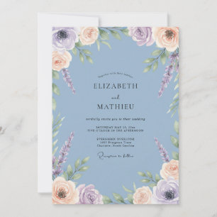 Invitation Pervenche Douce Mariage Floral Élégant