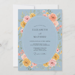 Invitation Pervenche Ranunculus Jaune Eucalyptus Gris Weddi