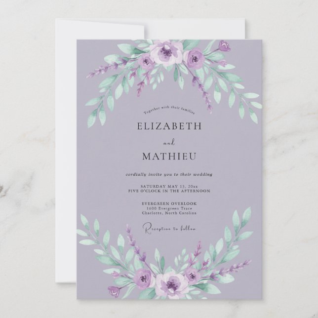 Invitation Pervenche Ranunculus Menthe Eucalyptus Poussiéreux (Devant)