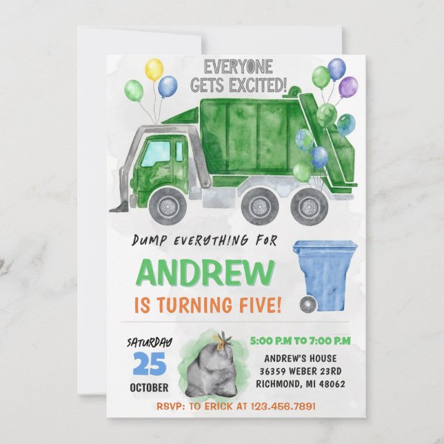 Invitation Pesonal Kids Dump Trucks Birthday Bash (Devant)