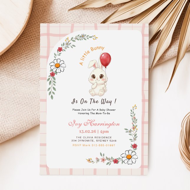 Invitation Pet Lapin en route Fête de Naissance Florale Bébé (Créateur téléchargé)