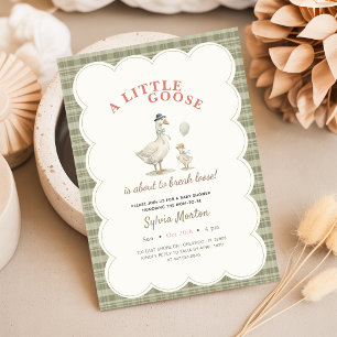 Invitation Pet Oie Neutre Vert Sauge Arc Baby Shower
